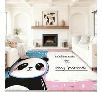 Générique Tapis 60 x 90 cm, Dessin Animé Panda Alphabet Anglais Tapis Cuisine Lavable Antidérapant Doux Poil Ras - Antidérapant Facile d'entretien Bleu Deco Chambre Moquette