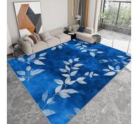 Générique Tapis 60 x 90 cm - Doux Poils Courts Lavable en Machine Antidérapant Fausse Laine Petit Tapis, Moderne Plantes Feuilles Tie-Dye, pour Chambre Adulte Salle à Manger Cuisine Chevet Bleu