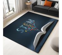 Générique Tapis 60 x 90 cm Icônes Livres Minimalistes Vectoriel, Moquette Bleu Foncé Imprimé Poil Ras, Moquette Lavable en Machine Antidérapant, Tapis en Fausse Laine d'agneau Super Doux Chambre
