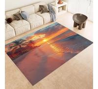 Générique Tapis 60x120 cm Imitation Cachemire Lavable Motif Plage Mer Soleil 3D Résistant aux Taches Nettoyage Facile à l'Aspirateur ou en Machine Idéal pour Salon Salle à Manger et Chambre Parentale