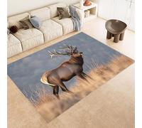 Générique Tapis 60x120 cm Imitation Cachemire Lavable Motif Sika Cerf Herbe 3D Résistant aux Taches Nettoyage Facile à l'Aspirateur ou en Machine Idéal pour Salon Salle à Manger et Chambre Parentale