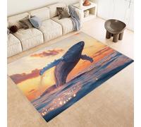 Générique Tapis 80x120 cm Imitation Cachemire Lavable Motif Baleine Saut Mer 3D Résistant aux Taches Nettoyage Facile à l'Aspirateur ou en Machine Idéal pour Salon Salle à Manger et Chambre Parentale