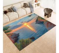 Générique Tapis 80x120 cm Imitation Cachemire Lavable Motif Mer Soleil 3D Résistant aux Taches Nettoyage Facile à l'Aspirateur ou en Machine Idéal pour Salon Salle à Manger et Chambre Parentale