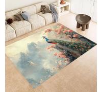 Générique Tapis 80x120 cm Imitation Cachemire Lavable Motif Paon Fleurs 3D Résistant aux Taches Nettoyage Facile à l'Aspirateur ou en Machine Idéal pour Salon Salle à Manger et Chambre Parentale