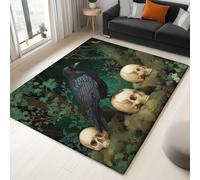 Générique Tapis À Poil Court Gothique Animal pour Maison Bureau 120 X 170 Cm - Corbeau Crâne pour Décoration De Chambre À Coucher De Salon Garçon Fille, Antidérapants Et Lavables Tapis Bleu