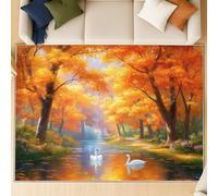 Générique Tapis à Poils Courts Boho antidérapant - Tapis Facile d'entretien Doux pour Salon, 140 x 200 cm, Lavable, Motif feu de Camp, Noir et Rouge