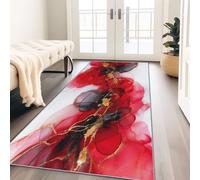 Générique Tapis Abstrait Éclaboussure d'encre Rouge 50 x 140 cm Cuisine Chambre Lavable en Machine Antidérapant Tapis Gris Long Doux Poil Raspour Porte, Cuisine, Salon, Chambre, Buanderie