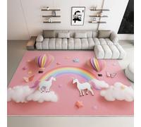 Générique Tapis Abstrait Salon 3 Relief Arc en Ciel Montgolfière Licorne à Poils Courts Antidérapant Salon Rose 120 x 170cm Chambre Poil Ras Doux Tapis de Décoration Paillassons pour entrée