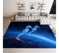 Générique Tapis Abstrait Salon Galaxie Bleue Hippocampe Animal Ciel étoilé à Poils Courts Antidérapant Salon 80 x 120cm Chambre Poil Ras Doux Tapis de Décoration Paillassons pour entrée
