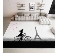 Générique Tapis Abstrait Salon Paris Romantique Tour Eiffel Vélo Fille à Poils Courts Antidérapant Salon 80 x 120cm Chambre Poil Ras Doux Tapis de Décoration Paillassons pour entrée