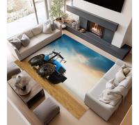 Générique Tapis Abstrait Salon Tracteur Bleu Champs ruraux à Poils Courts Antidérapant Salon 140 x 200cm Chambre Poil Ras Doux Tapis de Décoration Paillassons pour entrée