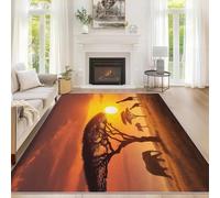 Générique Tapis Africain, Grand Tapis Salon 120x170 Girafe Éléphant Carpette Chambre, Flanelle Poil Ras Moelleux - Antidérapa Lavable en Machine H-70
