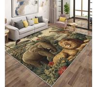 Générique Tapis Afrique Faune, Grand Tapis Salon 180x240 Éléphant Lion Girafe Jungle Animaux Carpette Chambre, Flanelle Poil Ras Moelleux - Antidérapa Lavable en Machine H-3