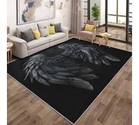 Générique Tapis Ailes d'ange, Grand Tapis Salon 160x230 Noir Plume Carpette Chambre, Flanelle Poil Ras Moelleux - Antidérapa Lavable en Machine H-14