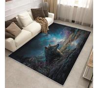 Générique Tapis Animaux Sauvage Interieur 150 x 150 cm, Tapis Salon Loup Galactique Chambre, Moquette Motif Antidérapant Lavable Poil Ras Doux, Décoration Intérieure QAZ83