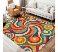 Générique Tapis Année 70 Salon 80x150 cm Motif Abstrait Coloré Vintage Retro Année 80 Groovy, Tapis Lavable Antidérapant Doux Poil Court, Decoration Chambre Descente De Lit Carpet