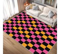 Générique Tapis Années 70 Plaid Lavable 140x200 - Motif Carreaux Retro Rose, Tapis Salon Chambre Antidérapant Poil Court Doux, Decoration Chambre Descente de Lit, FD1974