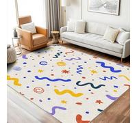 Générique Tapis Années 80 Lavable 200x300 - Motif Retro Abstrait Pois Lignes, Grand Tapis Salon Chambre Cuisine Antidérapant Poil Court Doux Decoration Maison Carpet, FD3751