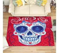 Générique Tapis Antidérapant Lavable Antifouling 140x200 cm, Motif TêTe de Mort Florale À Poils Courts Tapis pour Salon, Chambre À Coucher, Rouge Paillasson Doux Chambre d'enfant Décoration