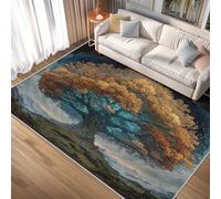 Générique Tapis Arbre Montagne Lavable 180x200 - Motif Nuage Herbe, Grand Tapis Salon Chambre Cuisine Antidérapant Poil Court Doux Decoration Maison Carpet, FD2512