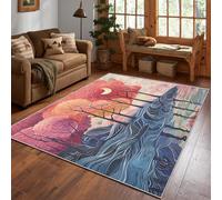 Générique Tapis Arbre Nuage Lune Lavable 200x300, Tapis Salon Chambre, Motif Texture Vague Impressionnisme, Antidérapant, Poil Court, Doux, Decoration Maison