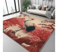 Générique Tapis Art Traditionnel Chinois Fleurs Pins pour Chambre à Coucher Et Salon, Poils Courts Et Doux - Facile à Nettoyer - 40 x 60 cm Rouge