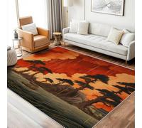 Générique Tapis Automne Lavable 180x200 - Motif Rivière Bateau Arbre, Grand Tapis Salon Chambre Cuisine Antidérapant Poil Court Doux Decoration Maison Carpet, FD3496