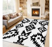 Générique Tapis Aztèque Noir Blanc, Grand Tapis Salon 120x170 Navajo Tribal Amérindien Carpette Chambre, Flanelle Poil Ras Moelleux - Antidérapa Lavable en Machine H-69