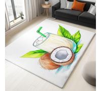 Générique Tapis Blanc à Poils Courts 180x240 cm - Dessin animé Aquarelle Boisson Noix Coco, Tapis Lavable Antidérapant Doux pour Salon, Chambre Enfant, Salle à Manger, Crèche, Salle de Jeux