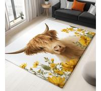 Générique Tapis Blanc à Poils Courts 60x90 cm Vache Highland Campagnarde, Tapis Lavable Antidérapant Doux - pour Salon Chambre Enfant Salle à Manger Crèche Salle de Jeux