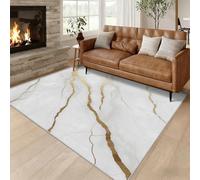 Générique Tapis Blanc et Or Marbre Interieur 100 x 150 cm, Tapis Salon Marbre Platine Abstrait Chambre, Moquette Motif Antidérapant Lavable Poil Ras Doux, Décoration Intérieure QAZ67