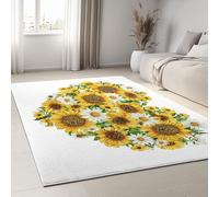 Générique Tapis Blanc Fleurs Amour Forme De Cœur Tournesol Tapis Salon Chambre à Coucher Salle à Manger Couloir Chambre Cuisine Antidérapant Enfant Ado Décoration, Tapis Lavable 80 x 150 cm