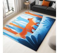 Générique Tapis Bleu Dessin Animé Chemin Forestier Renard Tapis Salon Chambre à Coucher Salle à Manger Couloir Chambre Cuisine Antidérapant Enfant Ado Décoration, Tapis Lavable 160 x 230 cm