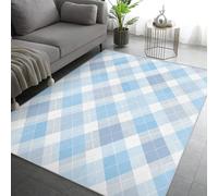 Générique Tapis Bleu Tartan, Grand Tapis Salon 120x120 Plaid Carreaux Carpette Chambre, Flanelle Poil Ras Moelleux - Antidérapa Lavable en Machine H-11