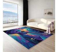 Générique Tapis bohème à Poils Courts antidérapant - Tapis Doux et Facile d’Entretien pour Salon, 140 × 200 cm, Tapis Lavable Moderne uni ou à Motif, Sol enneigé avec feu de Camp, Noir et Rouge