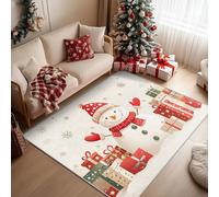 Générique Tapis Bonhomme de Neige, Grand Tapis Salon 180x240 Coffret Cadeau Noël Carpette Chambre, Flanelle Poil Ras Moelleux - Antidérapa Lavable en Machine H-42