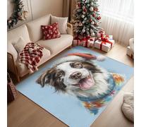 Générique Tapis Border Collie, Grand Tapis Salon 120x120 Chiot Mignon Carpette Chambre, Flanelle Poil Ras Moelleux - Antidérapa Lavable en Machine H-34