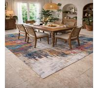 Générique Tapis Carré,Abstrait Moderne Blanc, Gris, Bleu, Orange, Rouge, 180 x 180 cm, Lavable Tapis pour Décoration Maison Salon, Chambre, Salle à Manger,