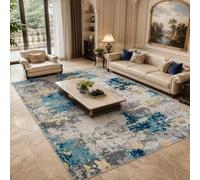 Générique Tapis Carré, Abstrait Moderne Bleu, Gris, Jaune, Blanc, 150 x 150 cm, Tapis pour Salon Chambre Décoratif Coussin de Chaise Canapé Natte Coussinets,