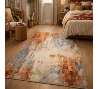 Générique Tapis Carré,Abstrait Orange, Rouge, Bleu, Beige, Marron, Blanc, 120 x 120 cm, Lavable Tapis pour Chambre Salon Cuisine Bureau Protection du Sol,Facile à Nettoyer,