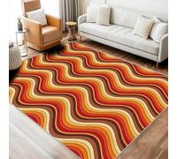 Générique Tapis Carré Année 70 Chambre 150x150 cm Motif Groovy Fashion Vintage 1970 Vague Abstrait, Tapis Cuisine Lavable Antidérapant Doux Poil Ras, Deco Chambre Moquette