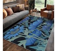 Générique Tapis Carré Fleur Bleu Salon 100x100 cm Motif Coquelicot William Morris Art Fleurs, Tapis Lavable Antidérapant Doux Poil Court, Decoration Chambre Descente De Lit Carpet