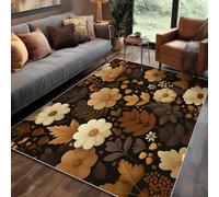 Générique Tapis Carré Fleurs Chambre 150x150 cm Motif Marron Beige Fleur Branche Feuille, Tapis Cuisine Lavable Antidérapant Doux Poil Ras, Deco Chambre Moquette, j1d6329
