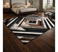 Générique Tapis Carré,Géométrique Noir, Blanc, Marron, Gris, 200 x 200 cm, Lavable Tapis pour Décoration Maison Salon, Salle à Manger, Chambre,