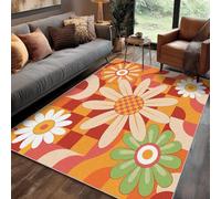 Générique Tapis Carré Groovy Salon 100x100 cm Motif Plaid Fleur Retro Vintage, Tapis Lavable Antidérapant Doux Poil Court, Decoration Chambre Descente De Lit Carpet, j1d5354