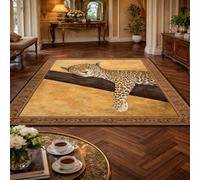 Générique Tapis Carré,Imprimé léopard Moderne Jaune, Noir, Marron Gris, 100 x 100 cm, Tapis Poils Ras Lavable Antidérapant pour Salon Décoratif Canapé Chambre Entrée Salle Couloir