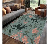 Générique Tapis Carré Jungle Animaux Salon 100x100 cm Motif Singe Arbre Branche Fleurs, Tapis Lavable Antidérapant Doux Poil Court, Decoration Chambre Descente De Lit Carpet, j1d3350