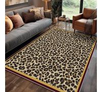 Générique Tapis Carré Léopard Salon 200x200 cm Motif Jaune Marron, Tapis Lavable Antidérapant Doux Poil Court, Decoration Chambre Descente De Lit Carpet, j1d4257