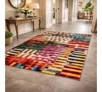 Générique Tapis Carré, Moderne Multicolore Rouge, Vert, Bleu, Jaune, Noir, Orange, 100 x 100 cm, Tapis Poils Ras Lavable Antidérapant pour Salon Décoratif Canapé Chambre Entrée Salle Couloir