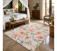 Générique Tapis Carré,Motif Floral Moderne Rose, Orange, Bleu, Vert, Blanc, 150 x 150 cm, Tapis pour Salon Chambre Décoratif Coussin de Chaise Canapé Natte Coussinets,